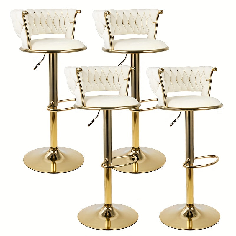 Barstoel – Barkruk – Barstoel Kruk – Keukenstoel – Barkrukken Set Van 2 – Dutch Velvet Bekleding – Verstelbare Hoogte En 360° Draaibaar – Gouden Metalen Frame
