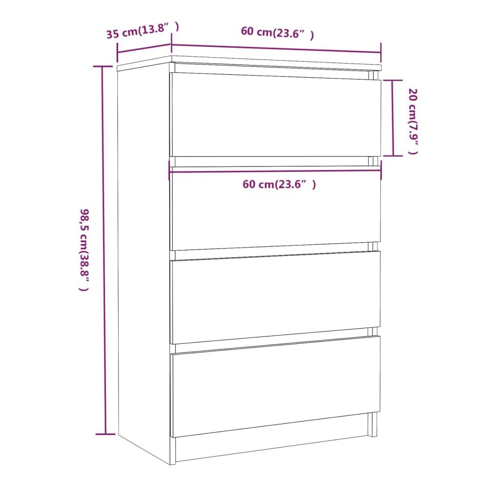 Dressoir – Sideboard – Kast – Ladekast – Opbergkast – Bruin Eikenlook – Hardhout – Compact 60x35x98,5 cm