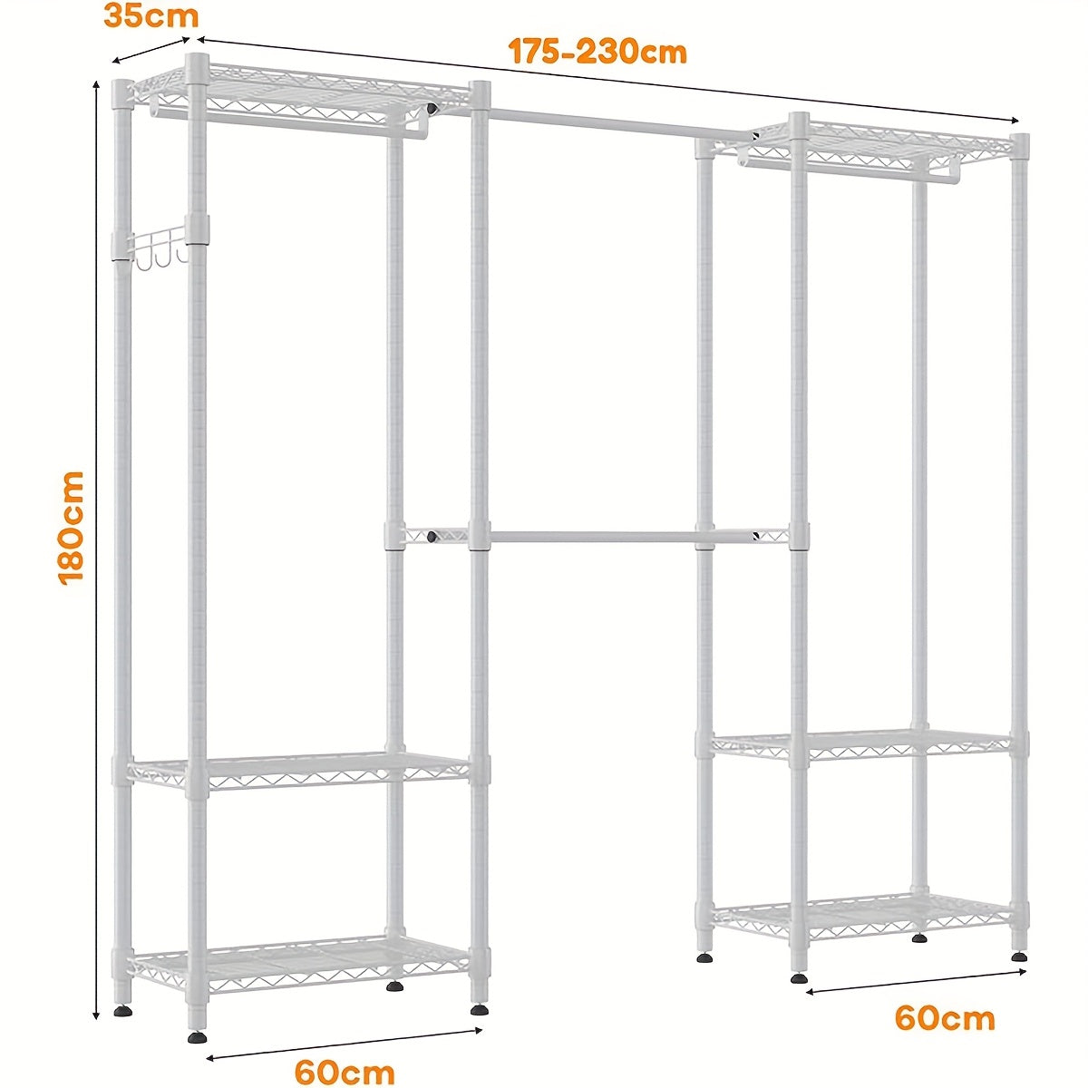 Metal Clothes Hanger, 230 * 35 * 180cm, Heavy-duty Storage Rack, 19 Tube Extendable Metal Wardrobe Rack, Black Metal Clothes Hanger, Height Adjustable Rack Clothes Hanger, Load-bearing Capacity Up To 394kg