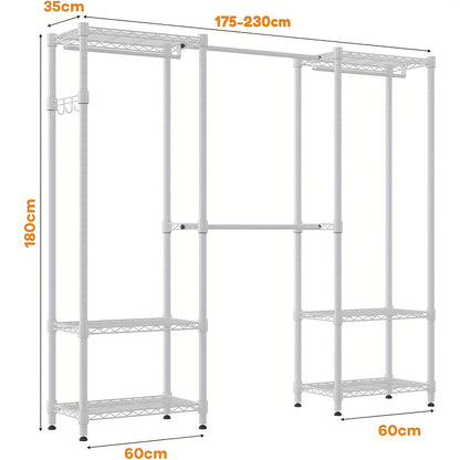 Metal Clothes Hanger, 230 * 35 * 180cm, Heavy-duty Storage Rack, 19 Tube Extendable Metal Wardrobe Rack, Black Metal Clothes Hanger, Height Adjustable Rack Clothes Hanger, Load-bearing Capacity Up To 394kg
