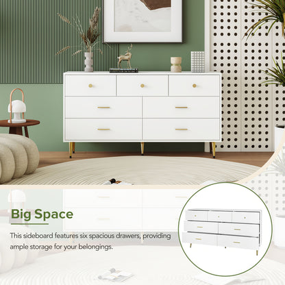 Furniture Piece with Multiple Drawers And Golden Details, Suitable for Dining Room Or Kitchen, Measuring 140*35*76Cm.