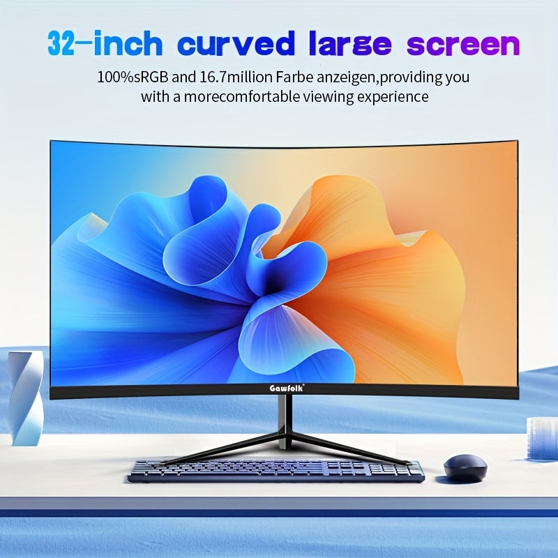 Gawfolk Curved Monitor 32 Inch 75Hz, 2800R Gaming PC Monitor QHD (2560 x 1440P), Frameless Computer Screen supports VESA, Gaming Display, Sleek Monitor, Frameless Design, Premium Build, Highquality Panel, High Refresh Rate, Q
