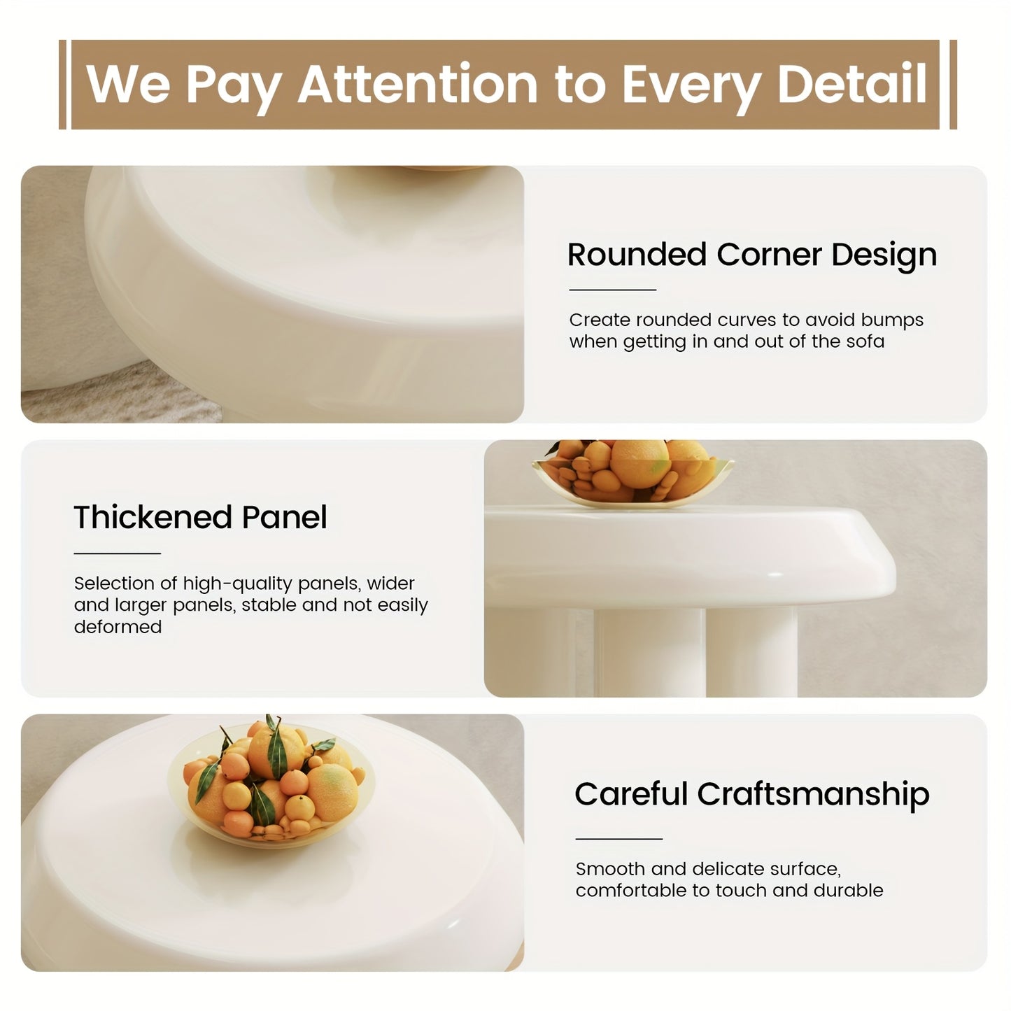 Bijzettafel – Sidetable – Salontafel – Nachtkastje – Banktafel – Ronde Kleine Tafel – Milky Wit – Compact & Eenvoudig Te Monteren
