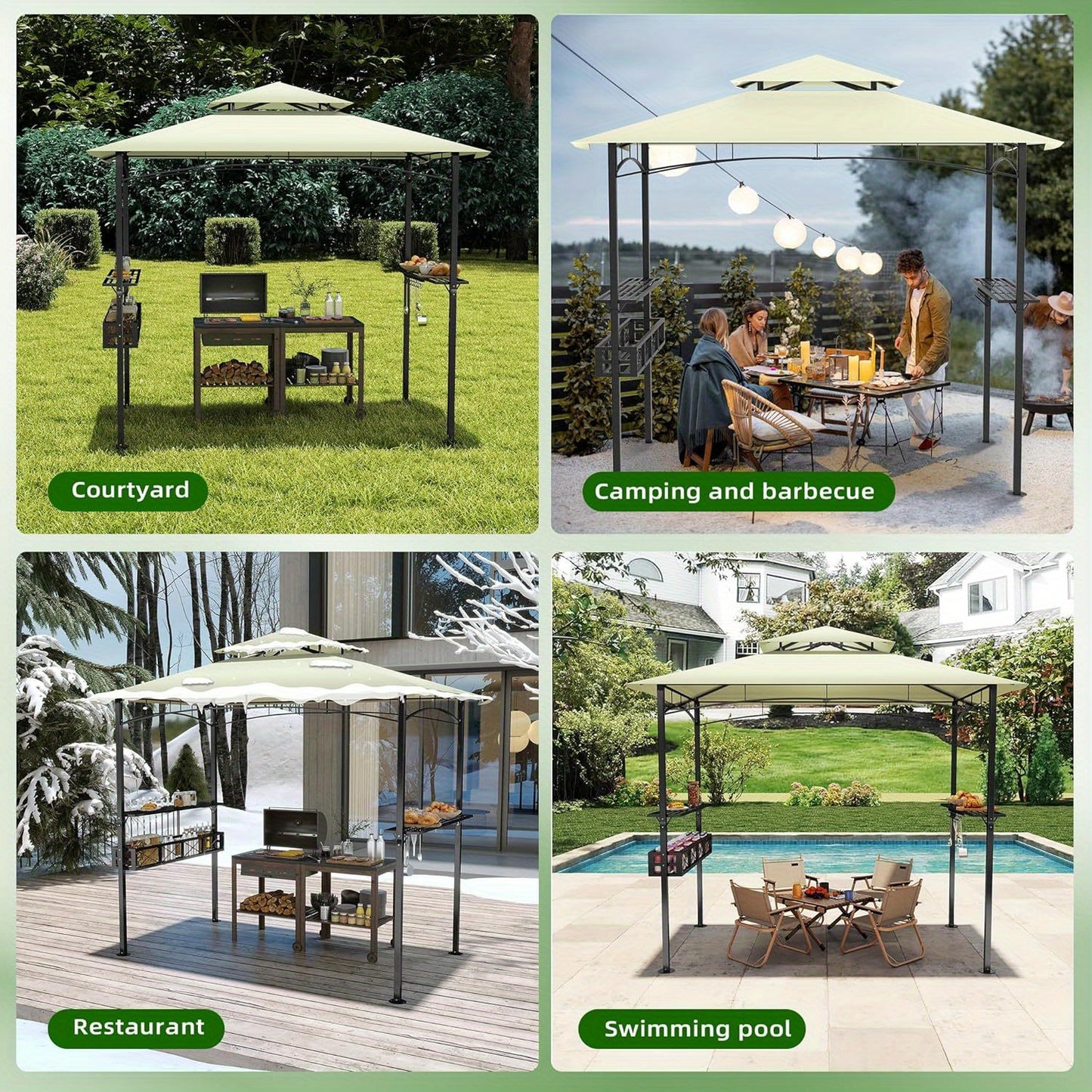 BBQ Overkapping – BBQ Paviljoen – Tuinpaviljoen – Barbecue Tent – Tuinoverkapping – Beige Zwart – Stevig Metaal Frame – Water- en UV-bestendig Doek – 244x138x250 cm