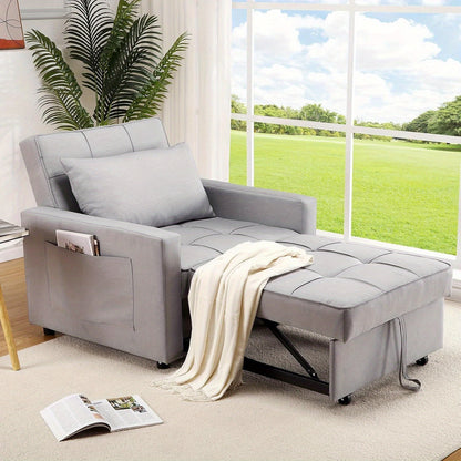 3-in-1 Sleeper Chair Bed with Folding Backrest & Side Pocket - Space-Saving Convertible Sofa Bed, Hardwood/Plywood Frame, Easy Assembly, No Batteries/Electricity, Ideal for Guest Rooms, Small Spaces, Apartments - Modern Grey