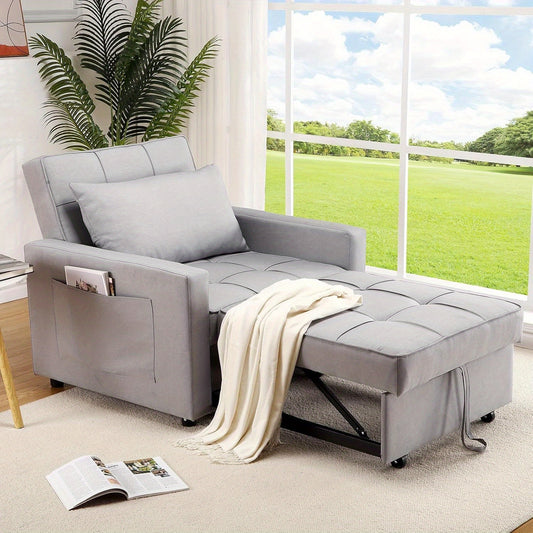 3-in-1 Sleeper Chair Bed with Folding Backrest & Side Pocket - Space-Saving Convertible Sofa Bed, Hardwood/Plywood Frame, Easy Assembly, No Batteries/Electricity, Ideal for Guest Rooms, Small Spaces, Apartments - Modern Grey
