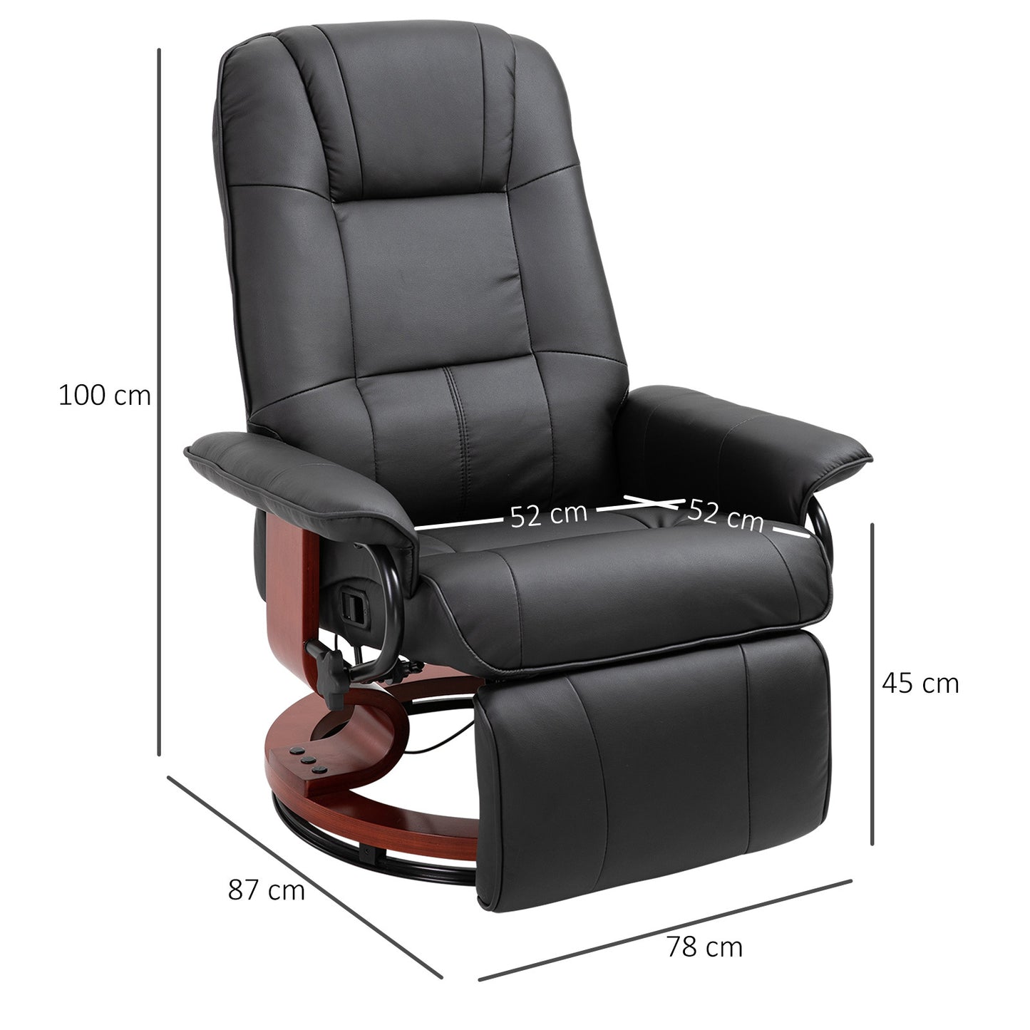 Relaxfauteuil – Relaxstoel – Draaifauteuil – Zwarte Relaxstoel – Fauteuil Zwart – Verstelbare Rugleuning Tot 145° – 360° Draaibare Basis Met Houten Voet