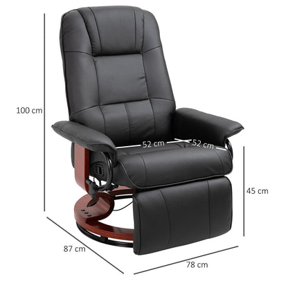 Relaxfauteuil – Relaxstoel – Draaifauteuil – Zwarte Relaxstoel – Fauteuil Zwart – Verstelbare Rugleuning Tot 145° – 360° Draaibare Basis Met Houten Voet
