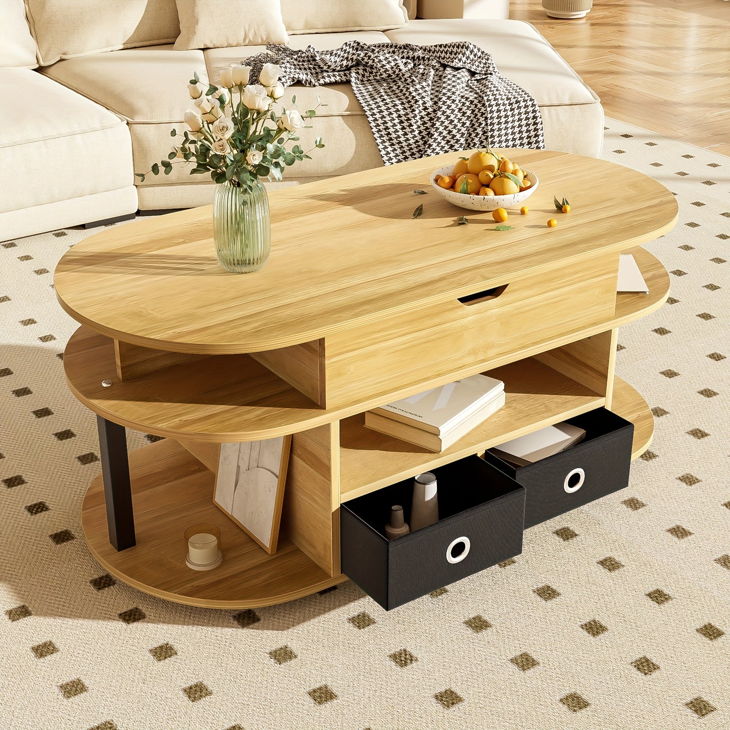 Salontafel – Koffietafel – Tafeltje – Verhoogbare Tafel – Houten Tafel – Verstelbare Hoogte – Hardhout Met Opbergruimte