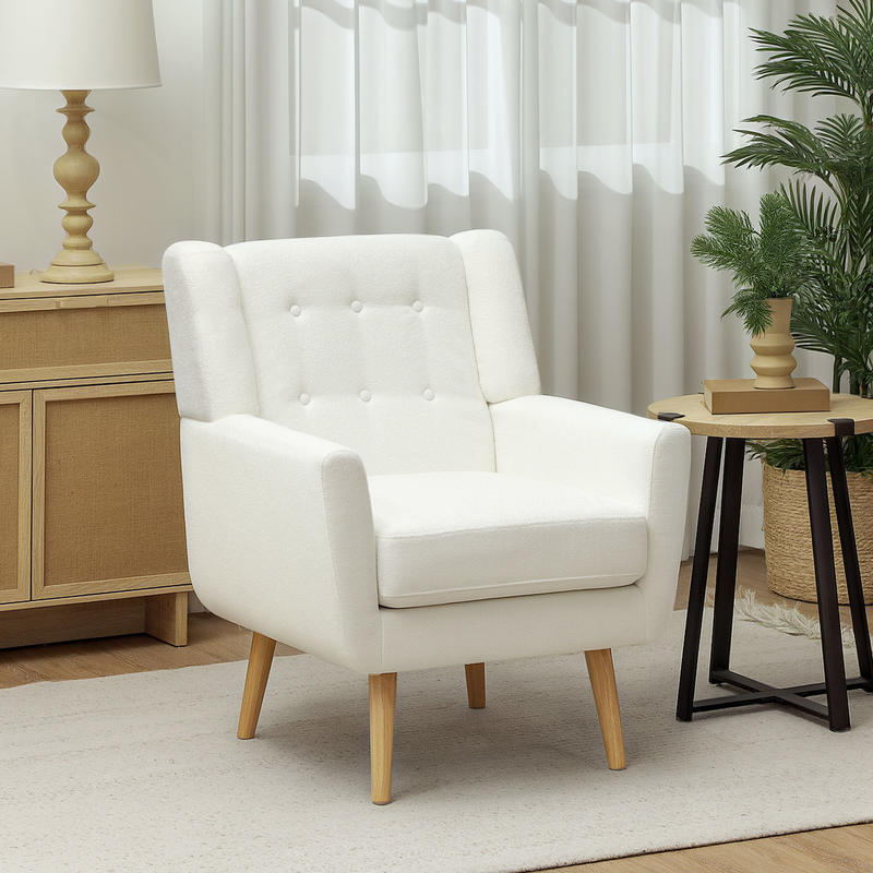 Fauteuil – Wingback Stoel – Gestoffeerde Stoel – Houten Poten – Button Tufting – Ergonomische Zitkussens – Draagt Maximaal 135 kg