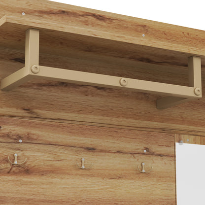 BTM Compact Wardrobe / Hallway Furniture Set with Mirror, Bench, Shoe Cabinet, Hooks, and Shelf in Wood Look, Space-Saving Wardrobe for Hallway & Entryway, 100×38×190 cm