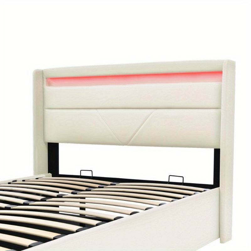 Hydraulisch Opbergbed – Bed Met Matras – Opklapbed – Stalen Bedframe – Tweepersoonsbed 160x200 cm – Klassiek Wit – Ruimtebesparend – Stevige Constructie