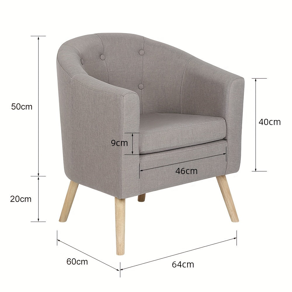 Fauteuil – Accentstoel – Eenpersoonsbank – Leunstoel – Relaxfauteuil – Linnen Bekleding – Comfortabele Katoenen Vulling – Beukenhouten Frame – Compact 64x60x70 cm