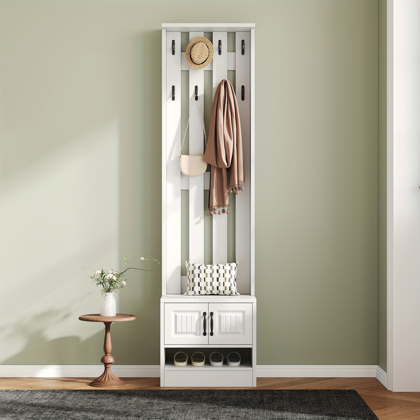 Kapstok – Staande Kapstok – Garderoberek – Schoenenbank – Schoenkast – Wit – 8 Haken – Vrijstaand 190 cm Hoog
