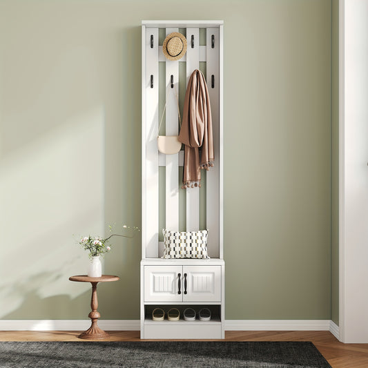 Kapstok – Staande Kapstok – Garderoberek – Schoenenbank – Schoenkast – Wit – 8 Haken – Vrijstaand 190 cm Hoog