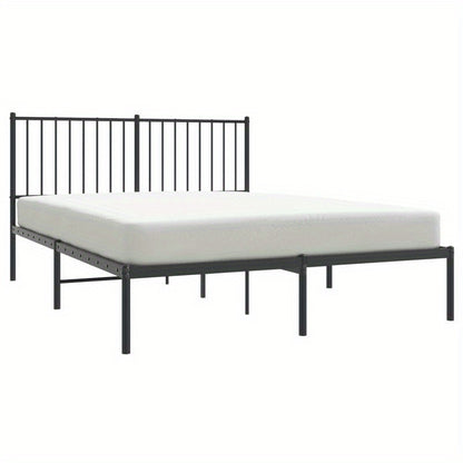 Modern Black Metal Bed Frame with Headboard, 135x190cm, Powder-Coated for Strength & Stability, Minimalist Design for Contemporary Bedrooms, Bed Room Decor