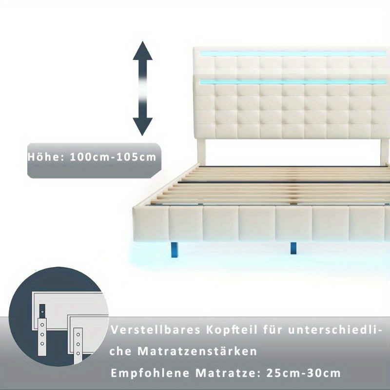 Gestoffeerd Tweepersoonsbed – Luxe Bedframe – Modern Slaapbed – Logeerbed – Linnen Bed – 140x200 cm – Huidvriendelijk Zacht Materiaal – Stevig Metalen Frame