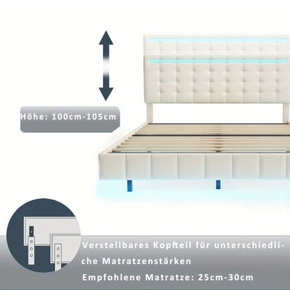 Gestoffeerd Tweepersoonsbed – Luxe Bedframe – Modern Slaapbed – Logeerbed – Linnen Bed – 140x200 cm – Huidvriendelijk Zacht Materiaal – Stevig Metalen Frame