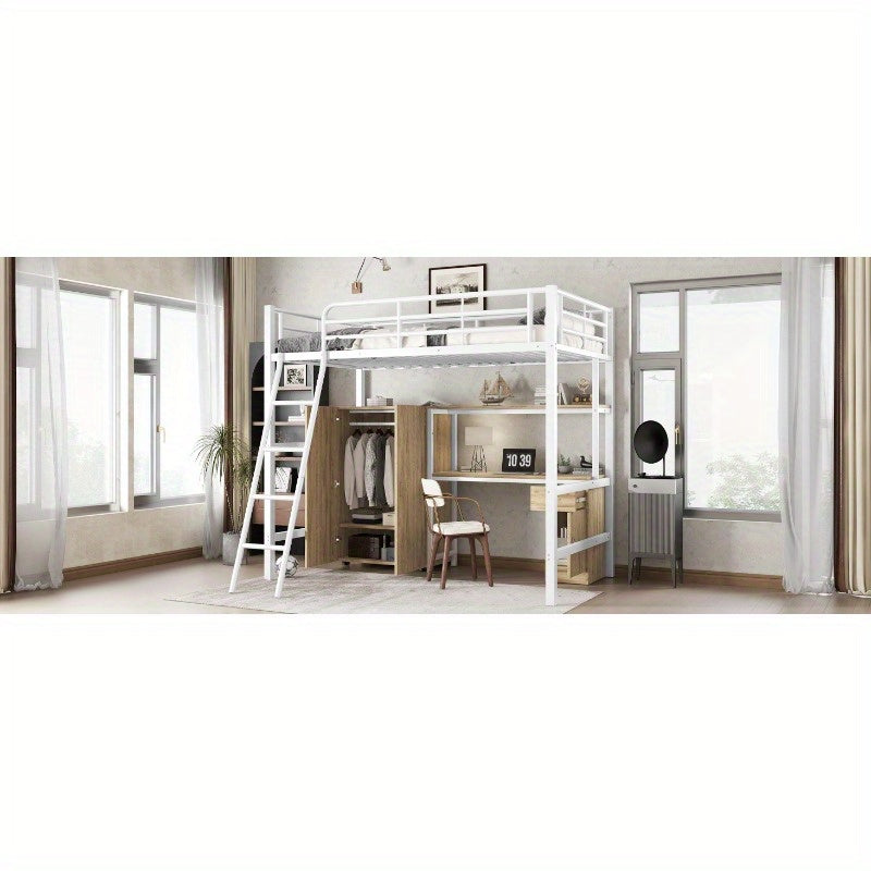 Stapelbed – Halfhoogslaper – Hoogslaper – Kinderbed – Bunkbed – Met Ingebouwde Tafel & Kast – Ruimtebesparend Twin-Over-Twin Ontwerp – Veiligheidsrail & 4-Stappen Ladder – 90x200 cm