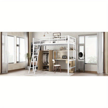 Stapelbed – Halfhoogslaper – Hoogslaper – Kinderbed – Bunkbed – Met Ingebouwde Tafel & Kast – Ruimtebesparend Twin-Over-Twin Ontwerp – Veiligheidsrail & 4-Stappen Ladder – 90x200 cm