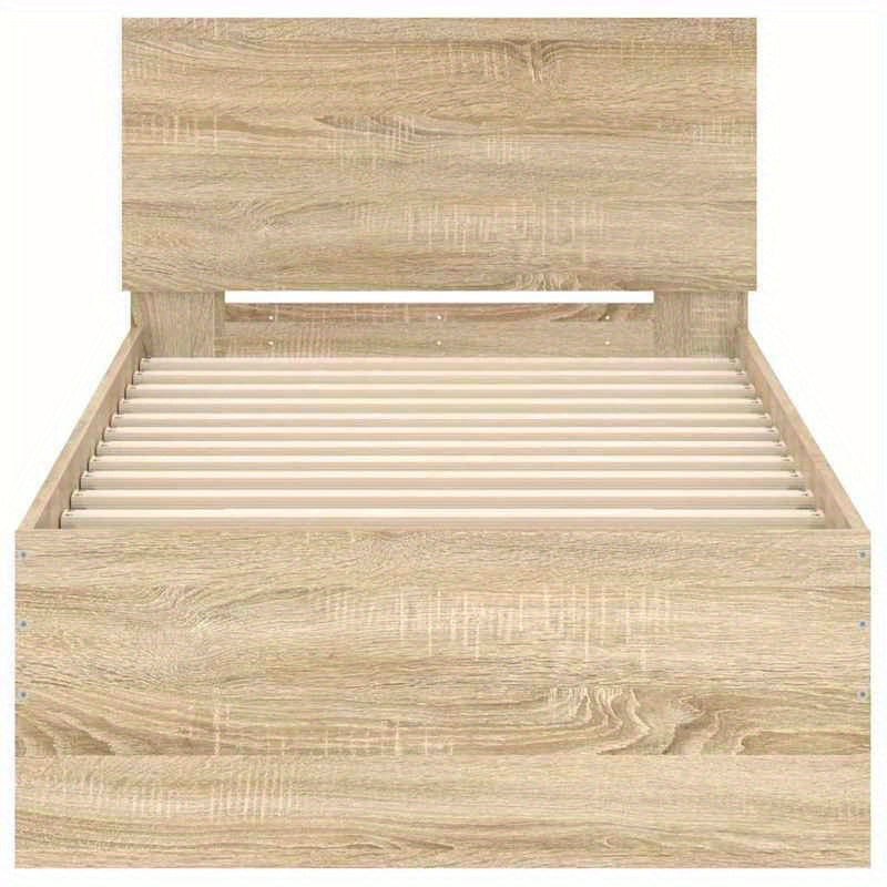 Bedframe – Eenpersoonsbed – Slaapbank – Kinderbed – Eenpersoonsbedframe – Sonoma Eiken – Hoofdbord – 90x200 cm – Hout & Metaal – Stevig & Stijlvol