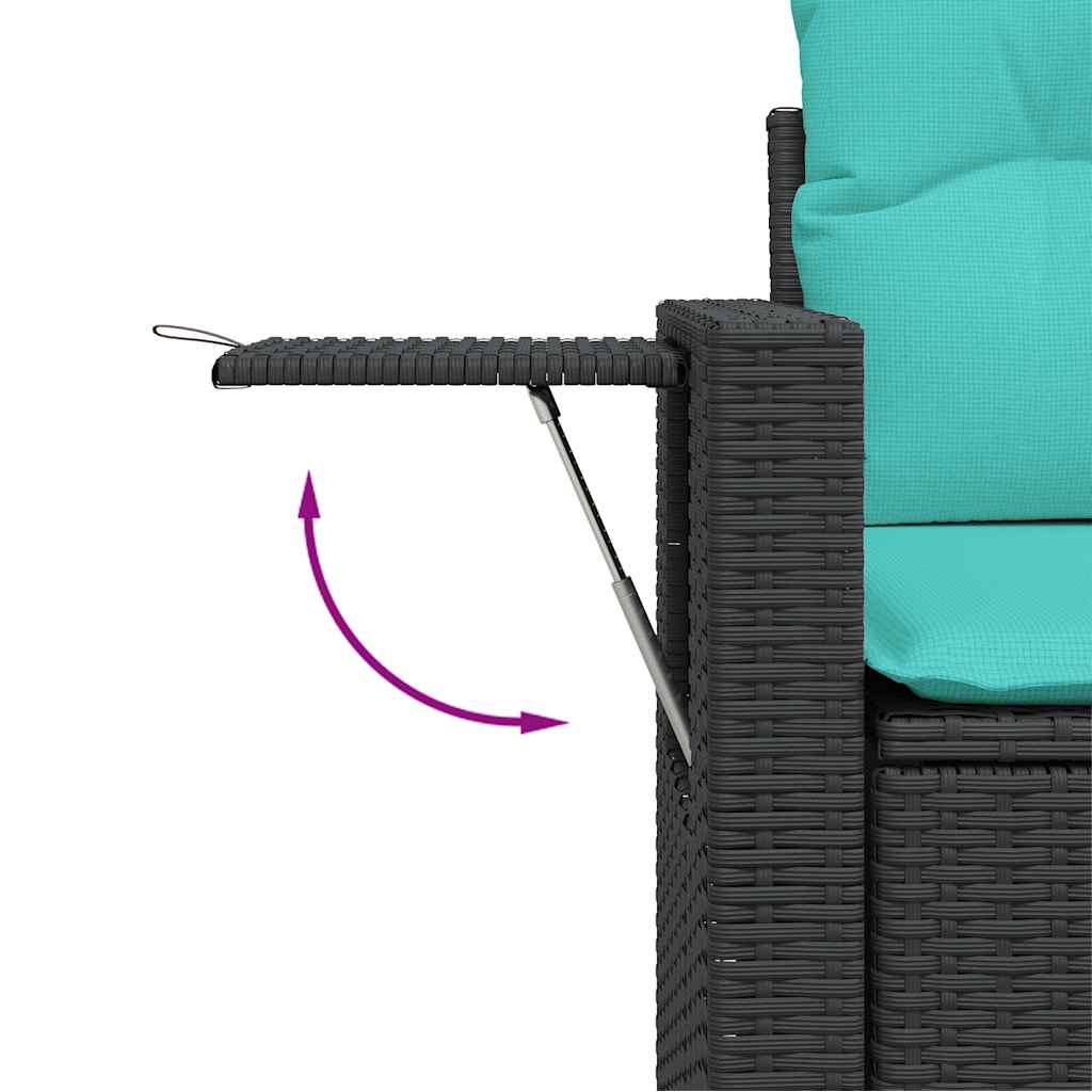 Tuinbank – Buitenbank – Tuinbankje – Tuinmeubel – Loungeset – Weerbestendig PE-rattan – Inklapbare Bijzettafeltjes – Acaciahouten Tafelblad – Wasbare Kussenhoezen – Zwart/Blauw