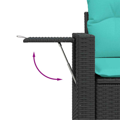 Tuinbank – Buitenbank – Tuinbankje – Tuinmeubel – Loungeset – Weerbestendig PE-rattan – Inklapbare Bijzettafeltjes – Acaciahouten Tafelblad – Wasbare Kussenhoezen – Zwart/Blauw