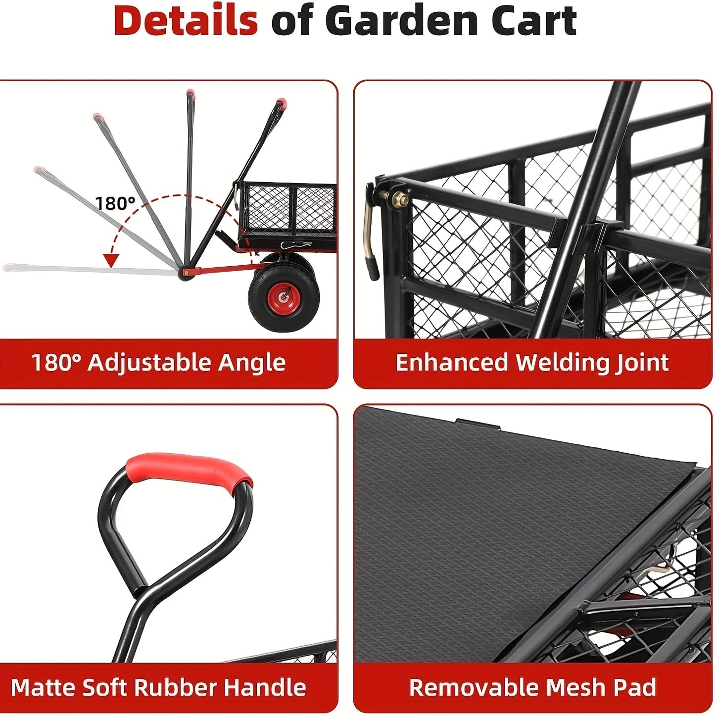 399.16 KG Capacity Heavy Duty Steel Garden Cart with 4 Removable Mesh Sides, 25.4cm All-Terrain Tires & 180° Rotating Handle - Foldable Utility Wagon with Steel Frame, 126.92cm Bed Length, Manual Operation for Lawn Care, Con