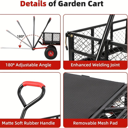 399.16 KG Capacity Heavy Duty Steel Garden Cart with 4 Removable Mesh Sides, 25.4cm All-Terrain Tires & 180° Rotating Handle - Foldable Utility Wagon with Steel Frame, 126.92cm Bed Length, Manual Operation for Lawn Care, Con