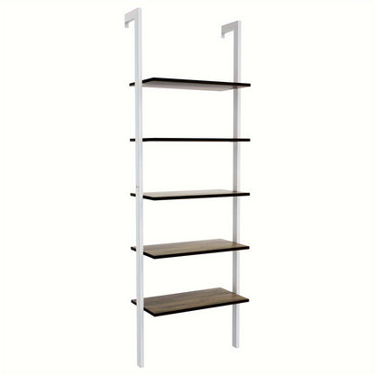 Boekenkast – Ladderkast – Boekenrek – Opbergkast – Wandrek – 5 Planken – Metalen Frame – Wit – 61x30x183 cm – Wandmontage