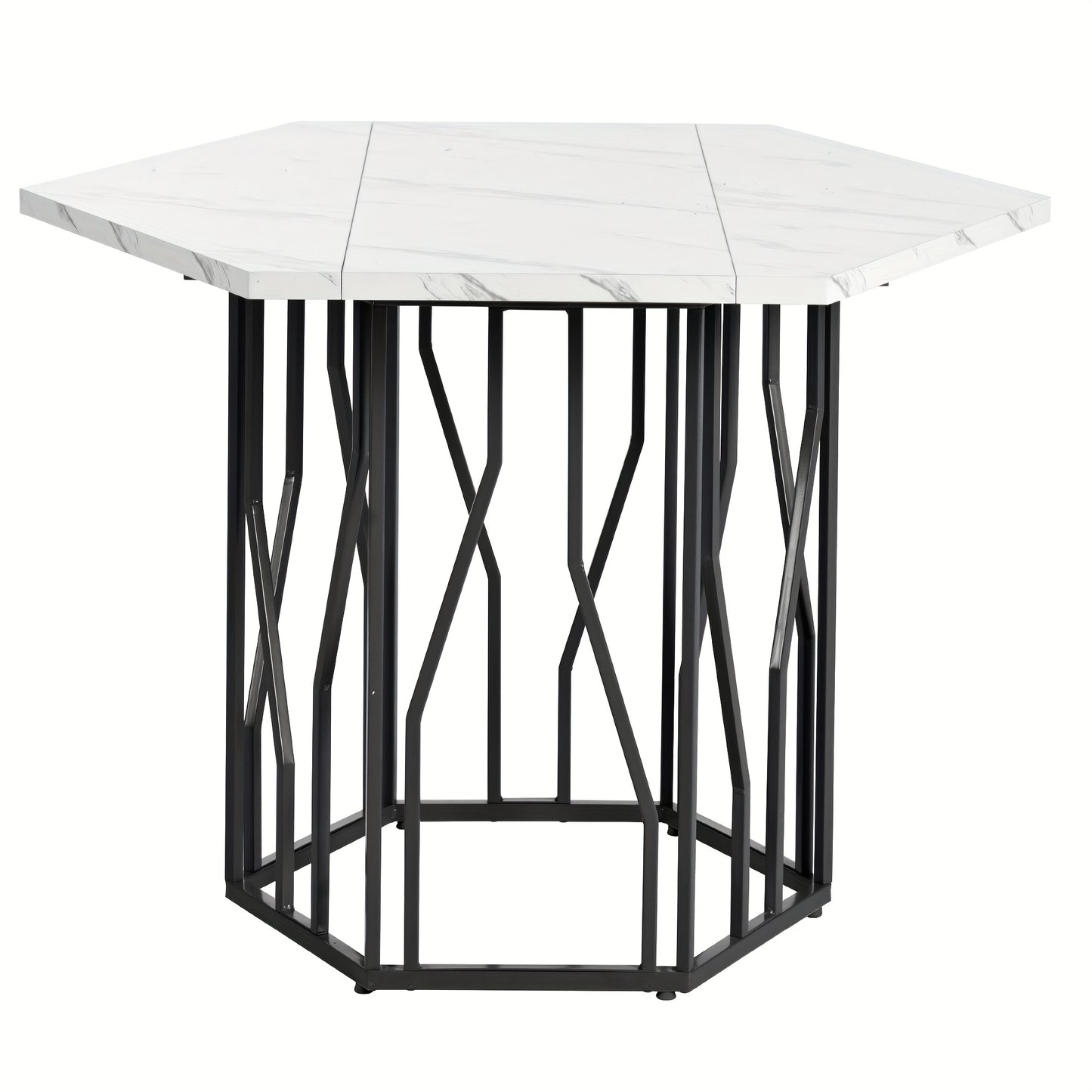 Eettafel – Tafel – Dinertafel – Salontafel – Bijzettafel – Hexagonaal Marmeren Blad – Zwart Metalen Takkenframe
