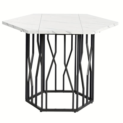 Eettafel – Tafel – Dinertafel – Salontafel – Bijzettafel – Hexagonaal Marmeren Blad – Zwart Metalen Takkenframe