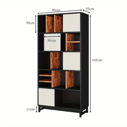 Boekenkast – Boekrek – Boekplank – Opbergkast – Vakkenkast – 5 Planken – 165 cm Hoogte – MDF Houtmateriaal – Wit + Zwart