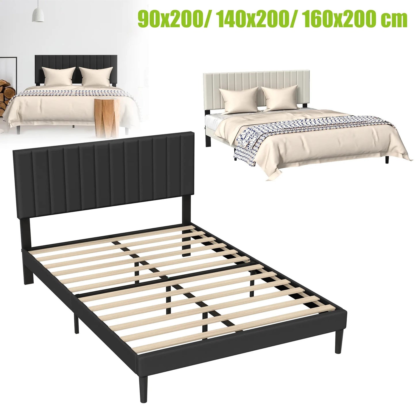 Stalen Bedframe – Metaal Bed – Slaapbed – Bedframe Met Hoofdeinde – Bed Met Bekleding – 140x200 cm – 300 kg Draagvermogen – Vooraf In Elkaar Gezet