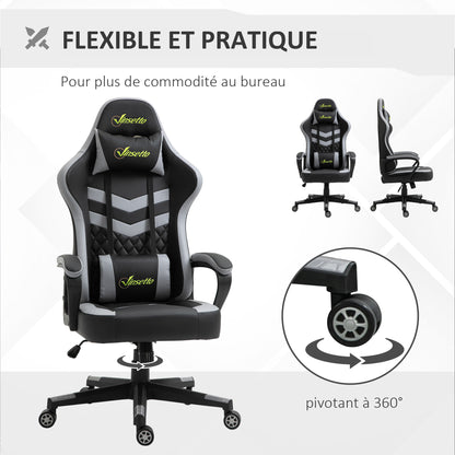 Gamingstoel – Bureaustoel – Office Chair – Gaming Chair – Gamer Stoel – Ergonomisch – Verstelbare Hoogte – Afneembare Hoofdsteun – Lendensteun – Zwart-Grijs