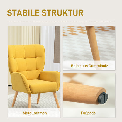 Fauteuil – Zetel – Loungestoel – Relaxstoel – Velours Bekleding – Geel – Met Metalen Frame – 10 cm Dikke Schuimlaag
