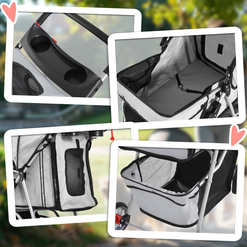 Hondenbuggy – Huisdierenwagen – Wandelwagen – Opvouwbare Buggy – Dierenbuggy – Ademend Mesh – Duurzaam Oxford Stof – Grijs
