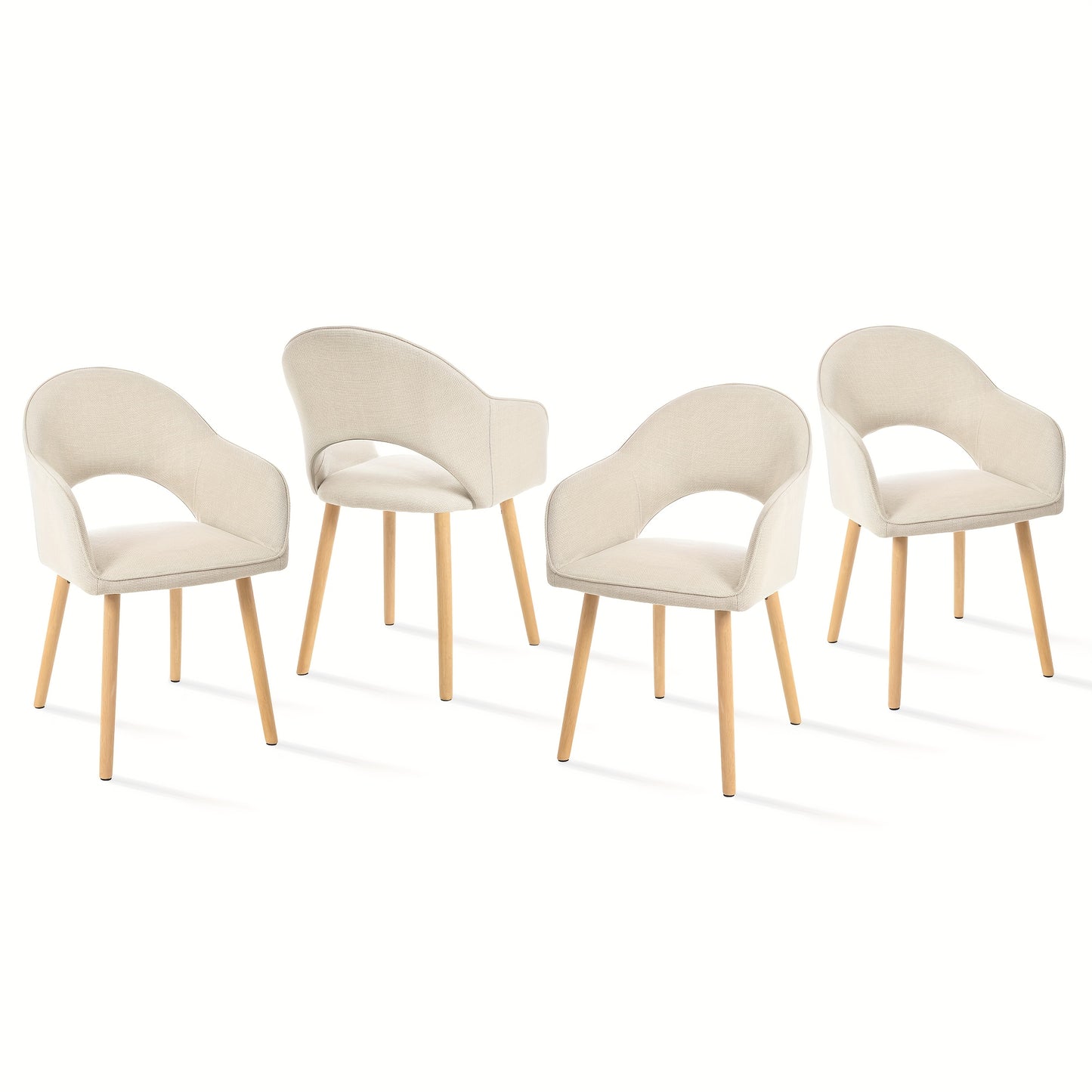 Eetkamerstoelen – Stoelen – Lounge Stoelen – Armleunstoelen – Zithoeken Stoelen – Licht Beige Polyester – Open Rugleuning – Massief Houten Poten – Set Van 4