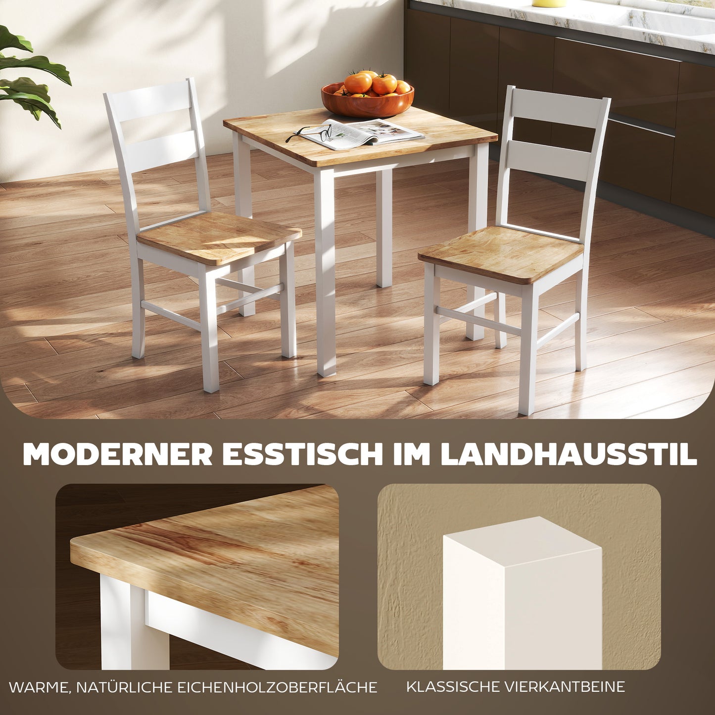 Eettafel – Tafel – Meubel – Klaptafel – Eethoek – Rubberhout – Compact 69x69 cm – Stevig en Duurzaam