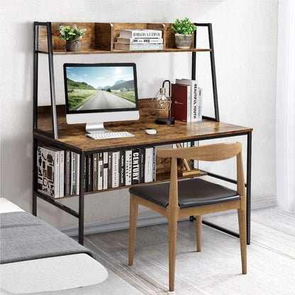 Bureau – Werktafel – Computerbureau – Schrijftafel – Studiebureau – Houtfineer Met Metalen Frame – Verstelbare Voeten – Opbergrek