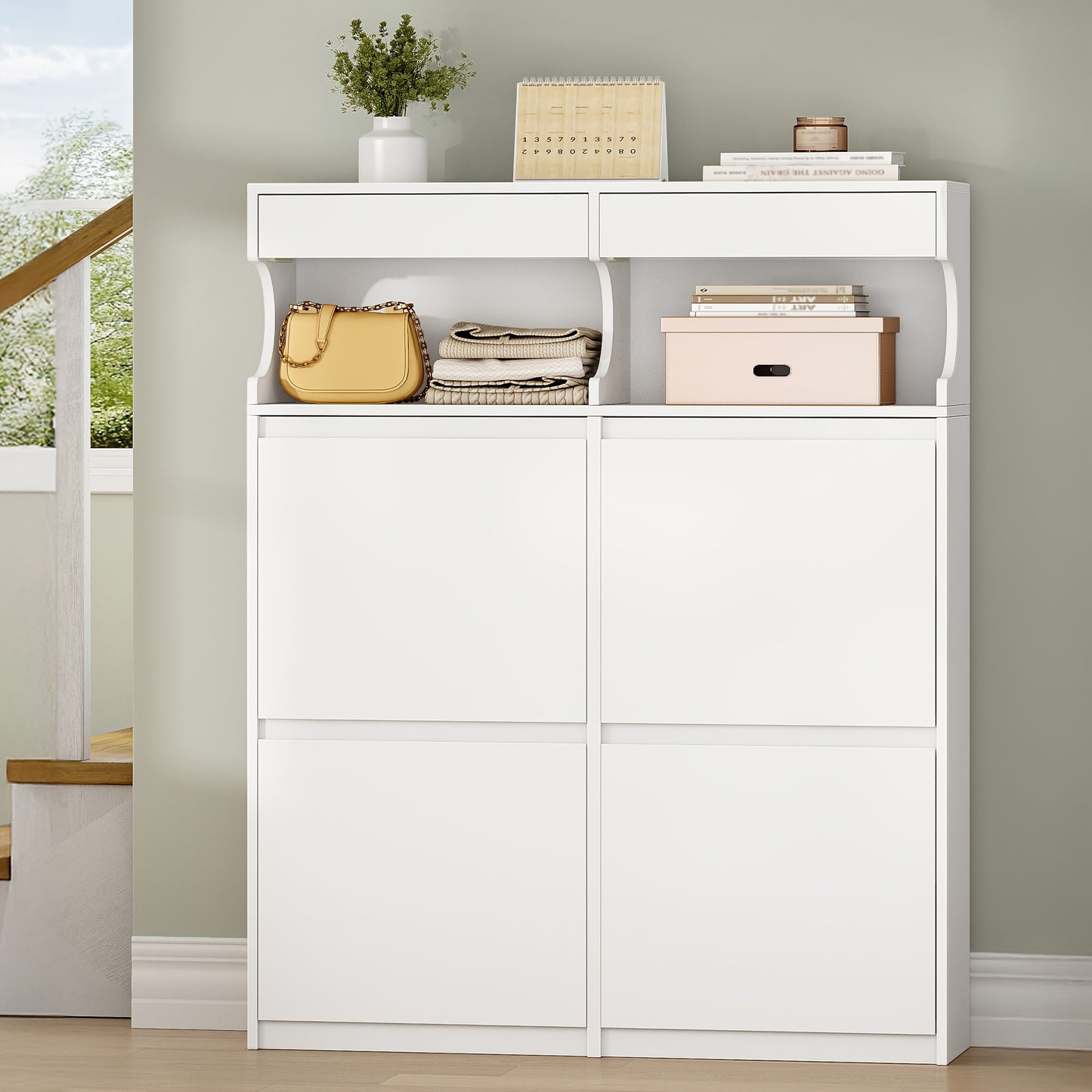 Schoenenkast – Schoenenrek – Schoenenopberger – Schoenenbank – Kast – Voor 20 Paar Schoenen – Verstelbare Indeling – Smal 100 cm Wit