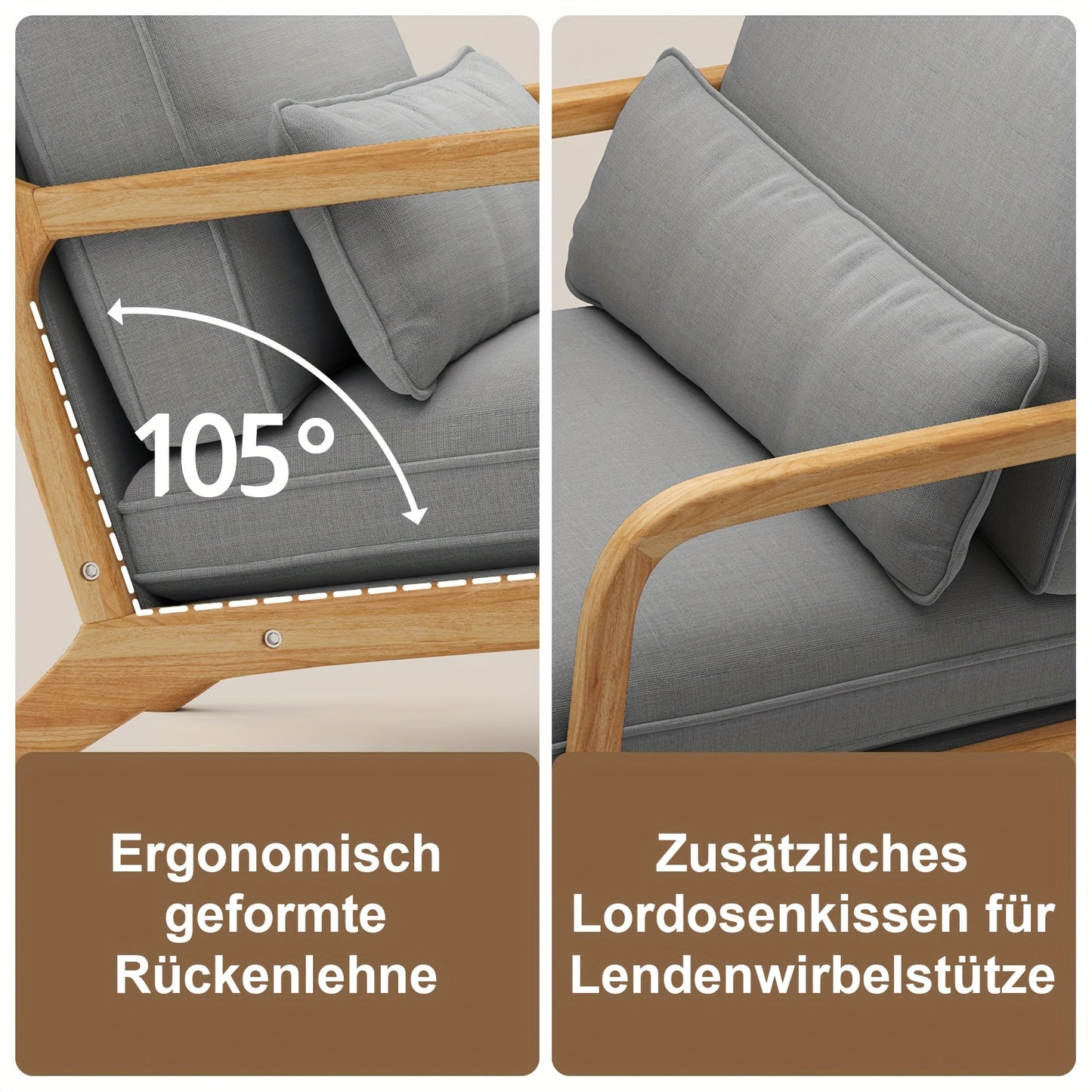 Bureaustoel – Office Chair – Werkstoel – Gaming Stoel – Fauteuil – Ergonomisch Design – Massief Houten Frame – Comfortabele Zitkussen – Grijs