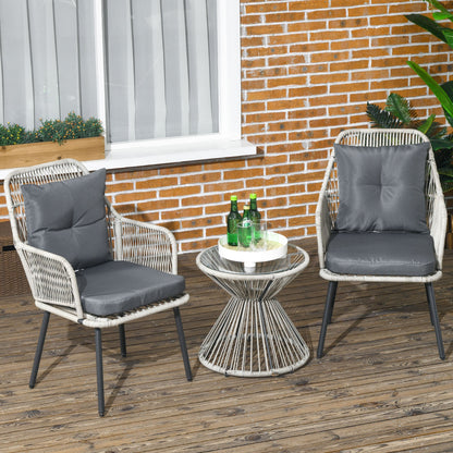 3-delig Bistro Tuintafel Set – Tuinset – Buitenmeubel – Balkonset – Bistroset – Stalen Frame – Comfortabele Kussens