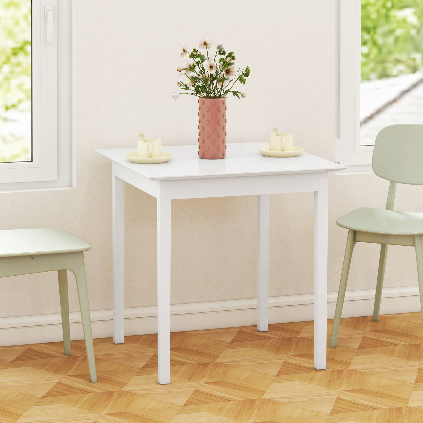 Eettafel – Keukentafel – Vierkante Tafel – Tafel – Tafeltje – Massief Grenenhout – Compact 75x75x76 cm – Wit Gelakt