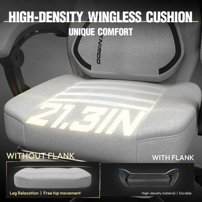 Ergonomische Gamingstoel – Bureaustoel – Gamelchair – Racestoel – Comfortstoel – Verstelbare Hoofdsteun & Lendensteun – Uitschuifbare Voetensteun & Rocking Functie – Witgrijze Stof – Max 136 kg Belastbaar