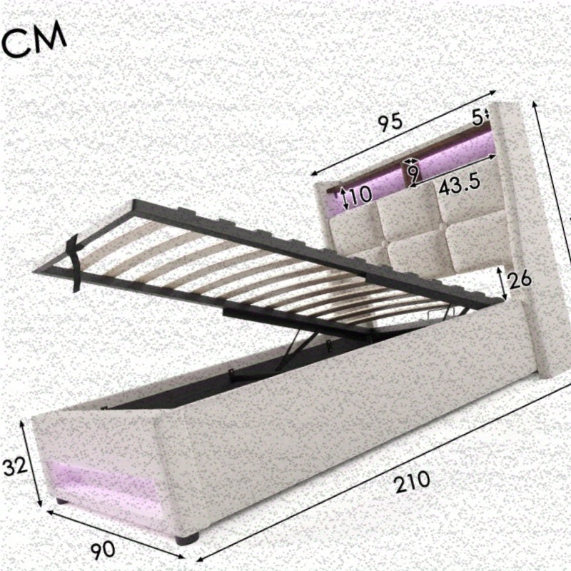 Eenpersoonsbed – 1-persoonsbed – Bed – Slaapbed – Logeerbed – Metalen Frame – Linnen Bekleding – Inclusief Matras – 90x200 cm