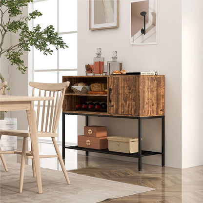 Dressoir – Sideboard – Opbergkast – Buffetkast – Ladekast – Met Wijnrek – Met Metalen Plank – 100x35x83 cm – MDF Houtlook