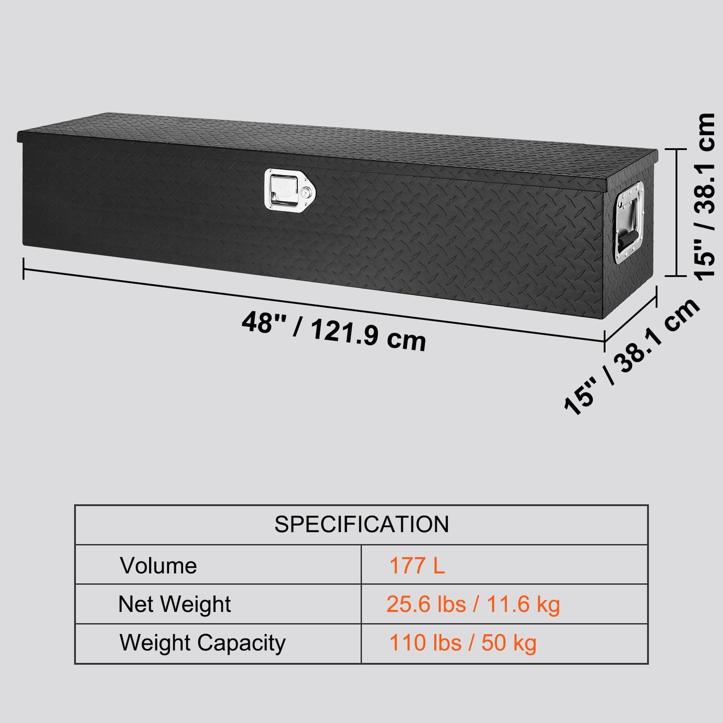 Gereedschapskist – Gereedschapskoffer – Opbergkist – Toolbox – Opbergbox – Aluminium – Waterdicht – Met Slot en T-handgreep – 122x38x38 cm – Zwart