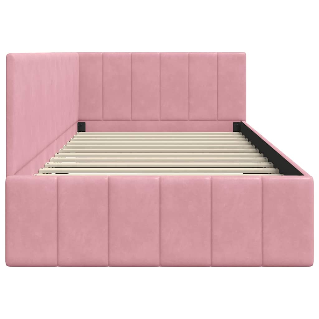 Bedframe – Bedombouw – Slaapbank – Bedbodem – Ledikant – Donkergroen Fluweel – Gefineerd Hout 100x200 cm