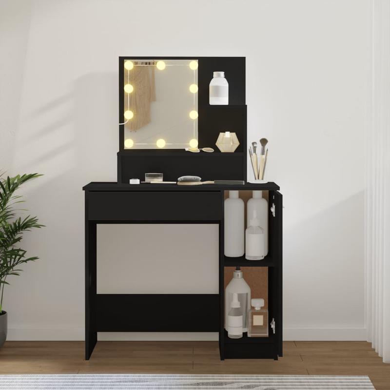 Kaptafel – Make-up Tafel – Vanity – Dressing Table – Make-up Station – Mat Zwart – MDF Materiaal – Compact Ontwerp met Lades